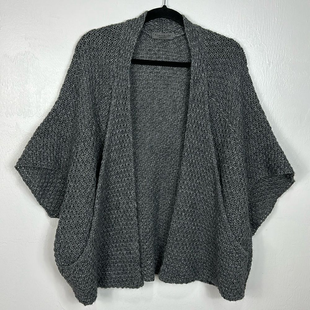 Elsamanda Alpaca Blend Open Knit Cardigan Sweater In Gray One Size